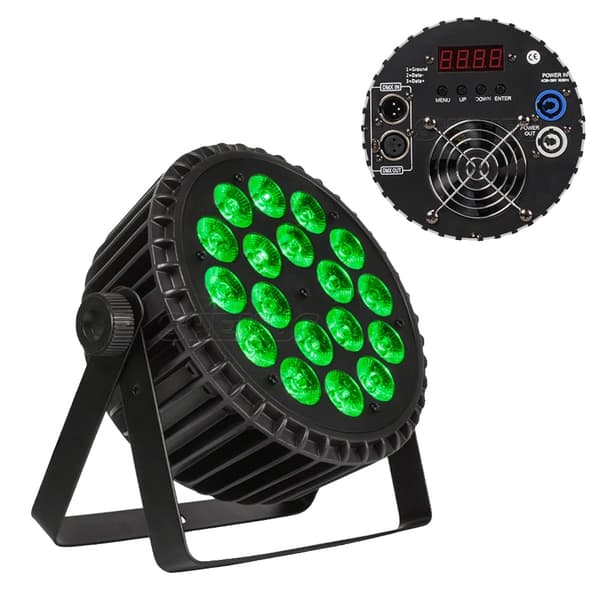 LED Flat Par, Aluminiumlegering Konstruktion, RGBW/RGBWA+UV Färgblandning,4st 18x18W, EU-plugg