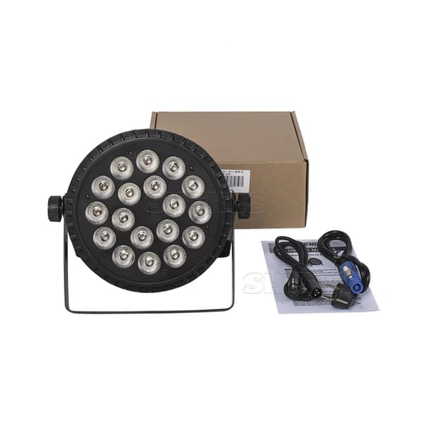 LED Par Belysning, RGBWA UV Farveblanding, DMX Kontrol,Eu stik, (Flad) 18x12W 4in1