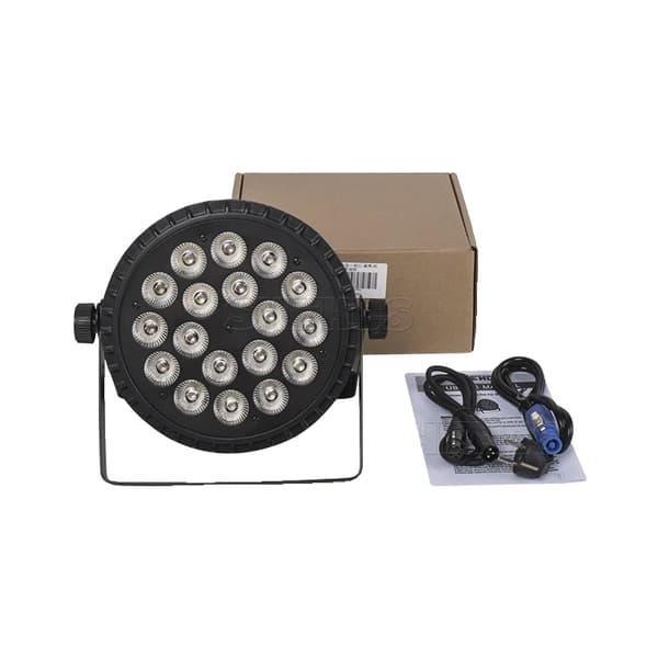 LED Par Belysning, RGBWA UV Farveblanding, DMX Kontrol,Eu stik, (Flad) 18x12W 4in1
