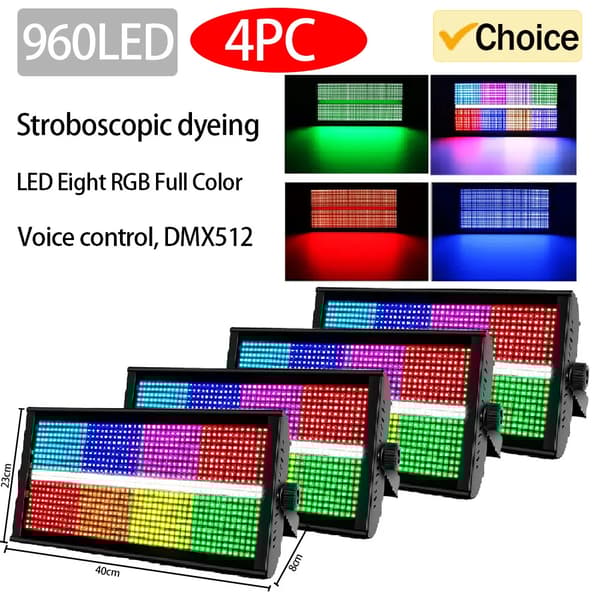 960LED Scene Lygter, RGB Belysningseffekter, Styring med Stemmekontrol,4STK