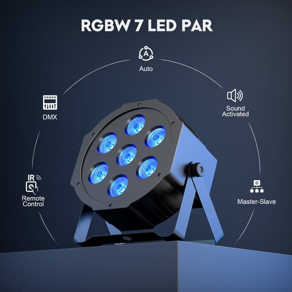 LED Par Lygter, 7x3W RGBW LED'er, 8 CH DMX Kontrol,EU-stik