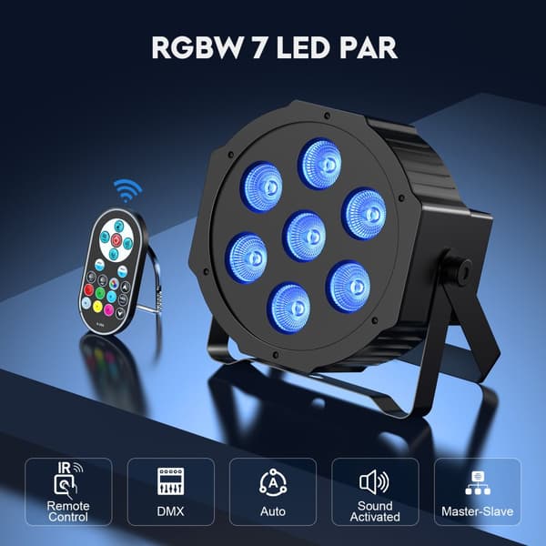 LED Par Lygter, 7x3W RGBW LED'er, 8 CH DMX Kontrol,EU-stik