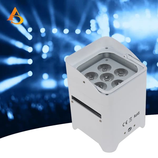 LED 6 i 1 RGBWA UV-lampa, 108W total effekt, trådlös kontroll, 8800 mAh batteri,EU-plugg, Vit batteri 6in1