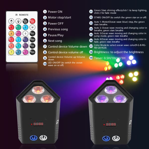 Fieryzeal Par Light, 3PCS 10W 6-i-1 LED'er, 16,7 millioner farver,EU Stik 2PCS