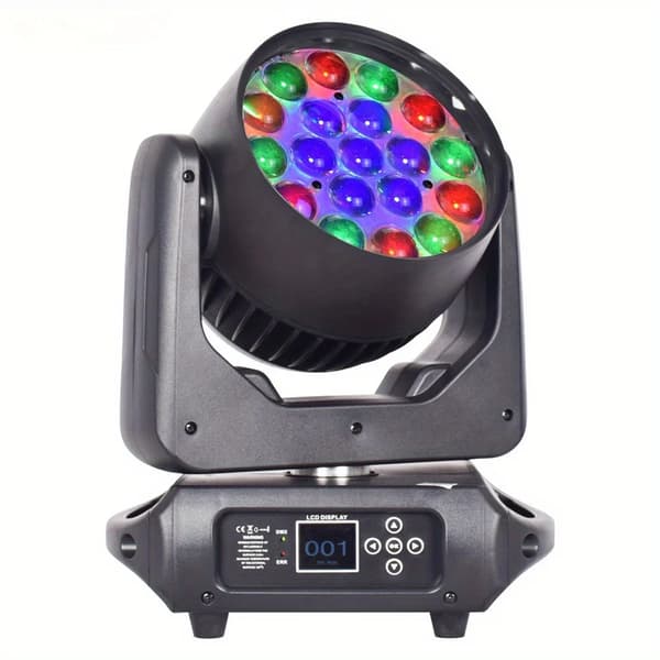LED Wash Zoom Lys, 19x15W RGBW LED'er, 6000 Lumen Lysstyrke,Sort, EU -stik