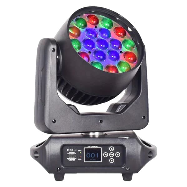 LED Wash Zoom Lys, 19x15W RGBW LED'er, 6000 Lumen Lysstyrke,Sort, EU -stik