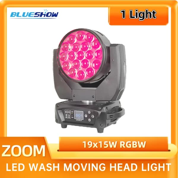 Bevægelseshovedvaskelys, 19x15W RGBW LED'er, DMX-kontrol,1 Lys