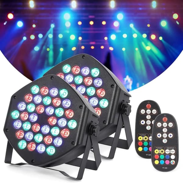 LED DJ Par Lys, 36 RGB LED'er, Fjernbetjening,2 stk.