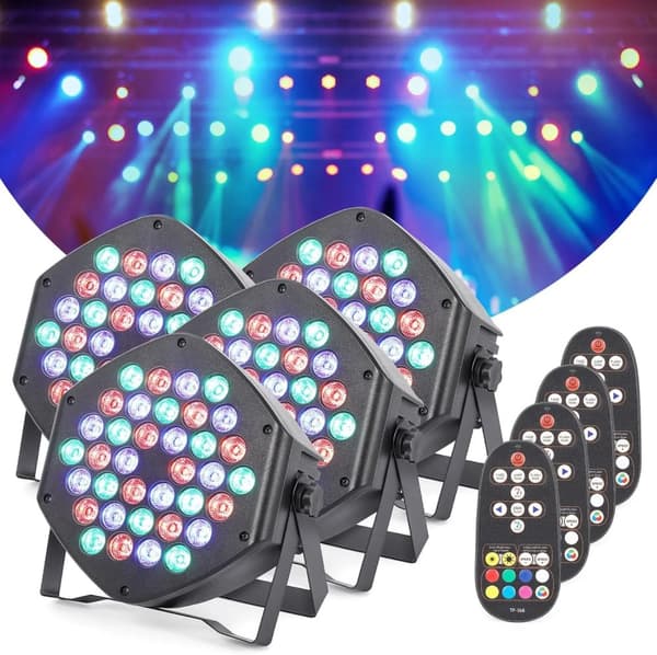 LED DJ Par Lys, 36 RGB LED'er, Fjernbetjening,4 stk.