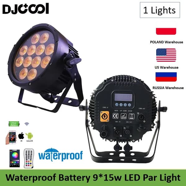 Batteri Par Lys, 9x15w RGBWA + UV, IP66 Vandtæt,1 lys