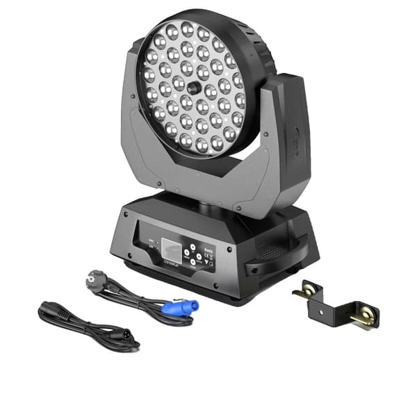 Datewink Moving Head Light, 230W effekt, 36x8W RGBW LED'er,EU Stik, Sort