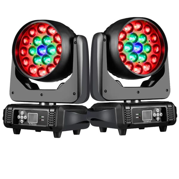 LED Moving Head Light, 19x15W RGBW Udgivelse, 10-60 Grad Zoom,2pcs pris, Eu stik