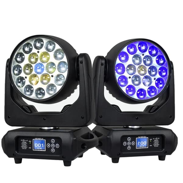 HongYi Moving Head Stage Light, RGBW 19x15W LED'er, 540° panorering og 200° hældning,2Pcs-1915C, EU stik