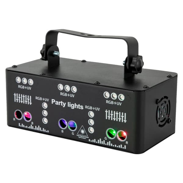 DJ Projektor Scene Lys, 15 LED Perler, 6 Laser Huller,sort, EU-stik