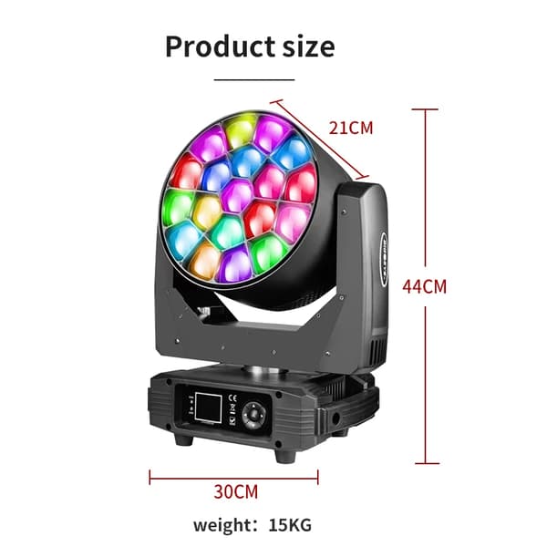 DMX Moving Head Light, 300W Effekt, 19 stk. RGBW LED Perler,19x25w, EU-stik