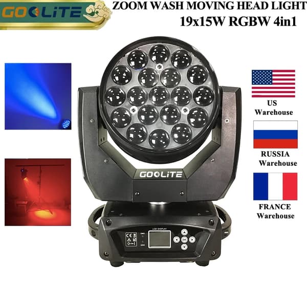 Zoom Wash Moving Head Light, 19x15W Effekt, Justerbar Strålvinkel,1 Ljus