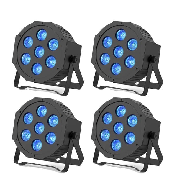 LED Flat Par-lampa, 7 RGBW LED-lampor, DMX-kontroll,EU-kontakt 4PCS