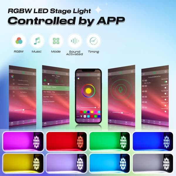 LED Par Lys, 14PCS 4W RGBW, Smart App Kontrol,EU stik 4PCS