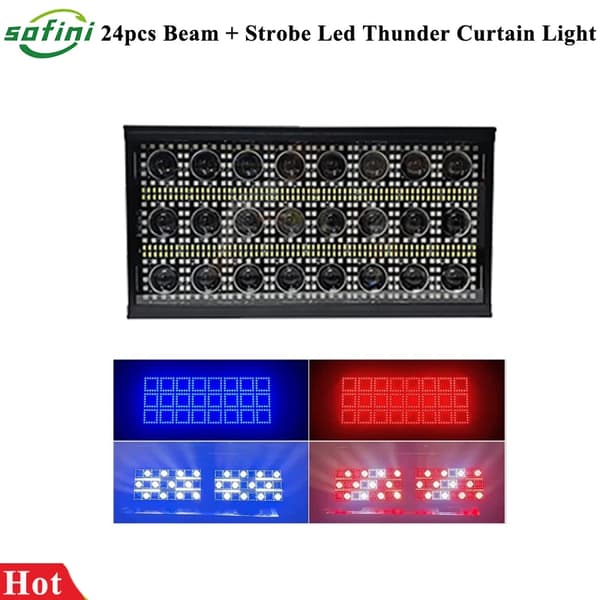 LED Åskgardinsbelysning, 200W Effekt, 24 LED-perlor,1 Ljus