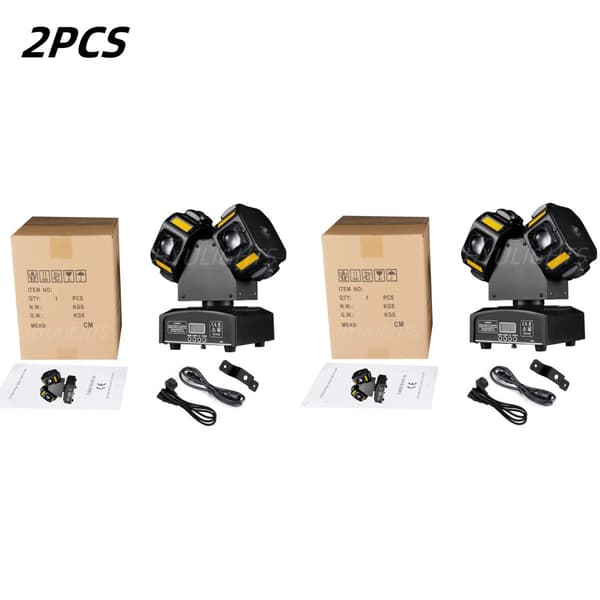 LED Moving Head Light, 140W Effekt, 8x12W RGBW Stråle, Ubegrænset Pan og Tilt,EU-stik, 2STK Lygter