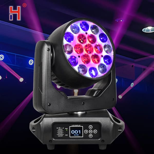 LED Moving Head Light, 19x15W RGBW, 10° til 60° Zoom, DMX Kontrol,EU stik, 19X15W RGBW 4In1