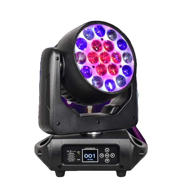 LED Moving Head Light, 19x15W RGBW, 10° til 60° Zoom, DMX Kontrol,EU stik, 19X15W RGBW 4In1