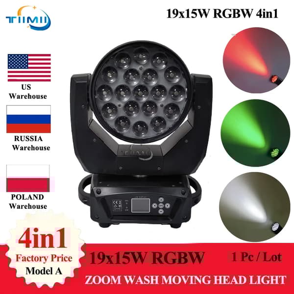Zoom Wash Moving Head Light, 19X15W RGBW LED, DMX-kontroll,1ljus