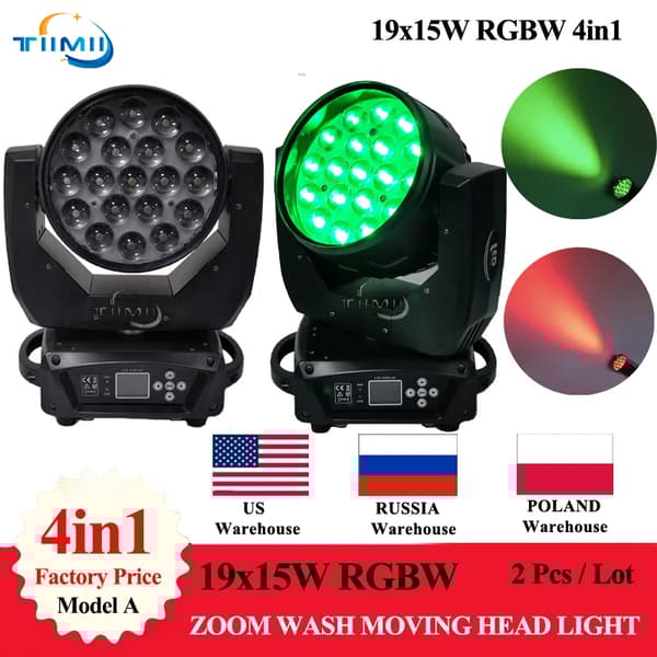 Zoom Wash Moving Head Light, 19X15W RGBW LED, DMX Kontrol,2lys