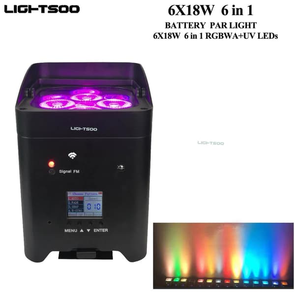 Batteridriven Par-lampa, 6 i 1 RGBWA+UV LED, upp till 16 timmars batteritid,1 Ljus, Svart