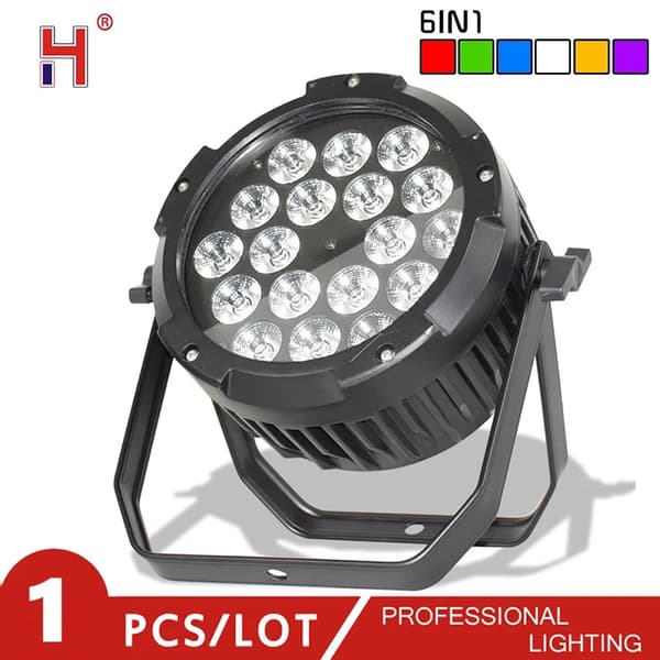 Vesitiivis LED Par -valaisin, 18X18W RGBWA+UV, DMX512-ohjaus,Eu plug in Finnish is "Eu-plugi", IP65 6-1-1