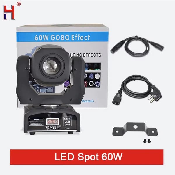 60W LED Gobo Rörlig Huvudspotlight, 11 DMX Kanaler, 540° Pan / 180° Tilt, 8 Gobos,EU-plugg, 60W Stopp Lampa