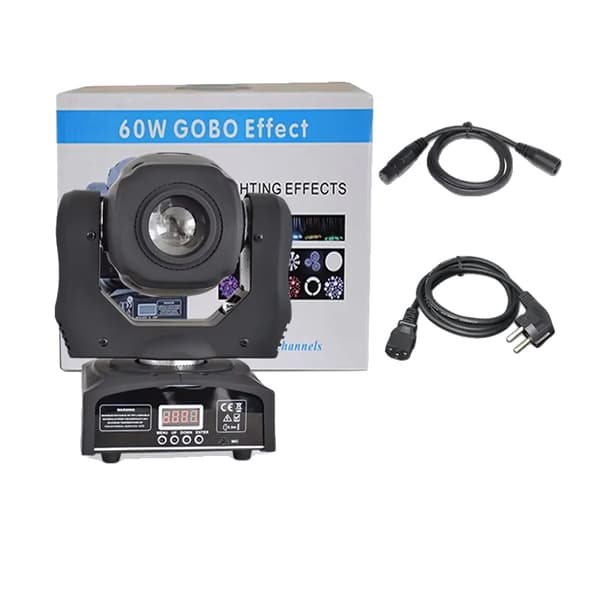 60W LED Gobo Rörlig Huvudspotlight, 11 DMX Kanaler, 540° Pan / 180° Tilt, 8 Gobos,EU-plugg, 60W Stopp Lampa