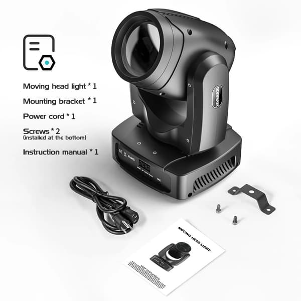 Rörlig Huvudlampa, 150W Effekt, 7 Färger + Vitt Ljus,svart, EU-plugg