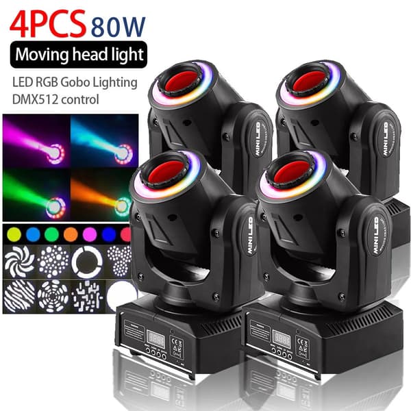 80W Rörliga Huvudlampor, DMX512 Kontroll, 360° Skanning,EU-plugg, 4ST