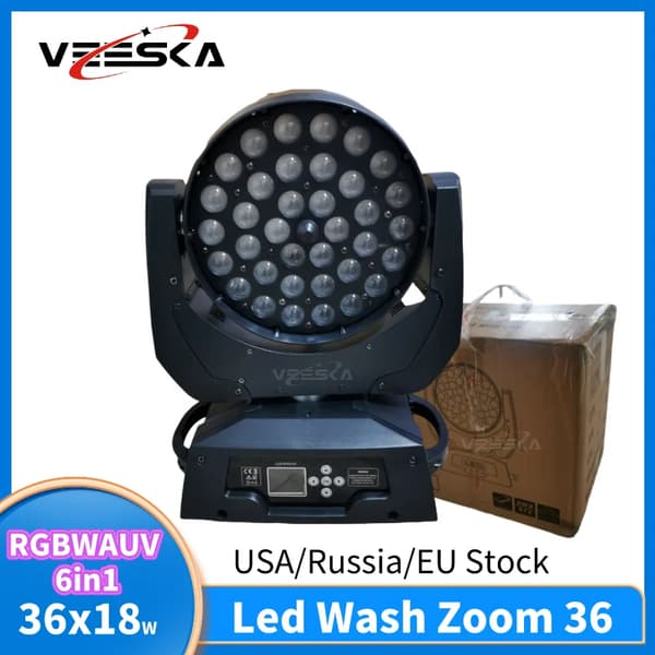 LED Moving Head Wash Light, 36x18W RGBWAUV, DMX Kontrol,1 Lys, 6 i 1