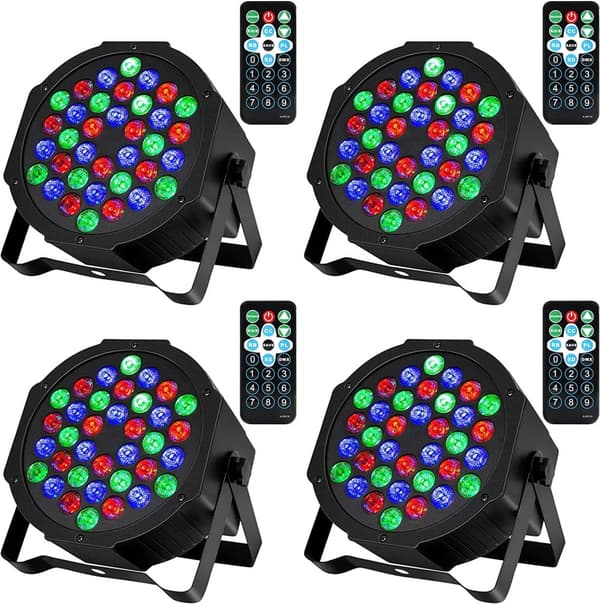 36 LED RGB Par-valoa, 7 DMX-kanavaa, stroboskooppiefekti,RGB, EU-pistoke
