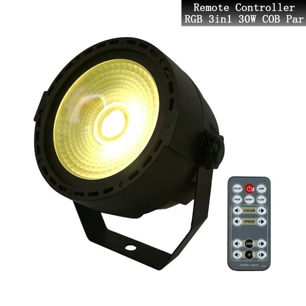 LED Par COB Scene Lys, 30W RGB 3i1, 7 DMX Kanaler, Mekanisk Dæmper,RC 3i1 30W COB Par, EU stik