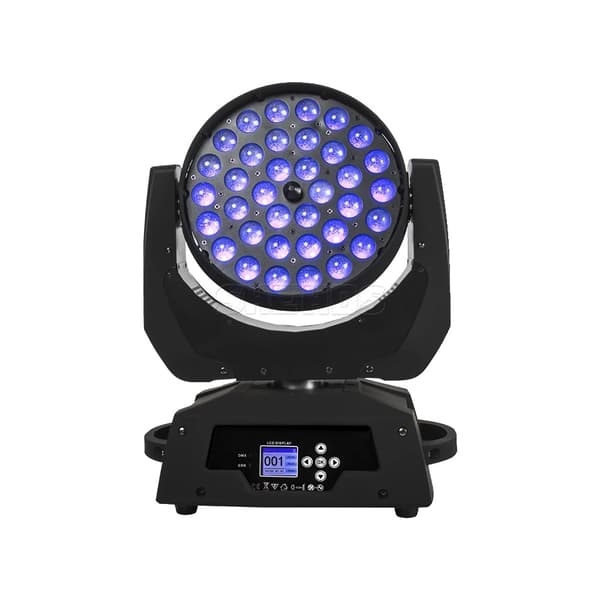 Vask Zoom Moving Head Light, RGBWA+UV, 10-60 Graders Zoomvinkel, 0-100% Dæmper,36x18w, EU stik