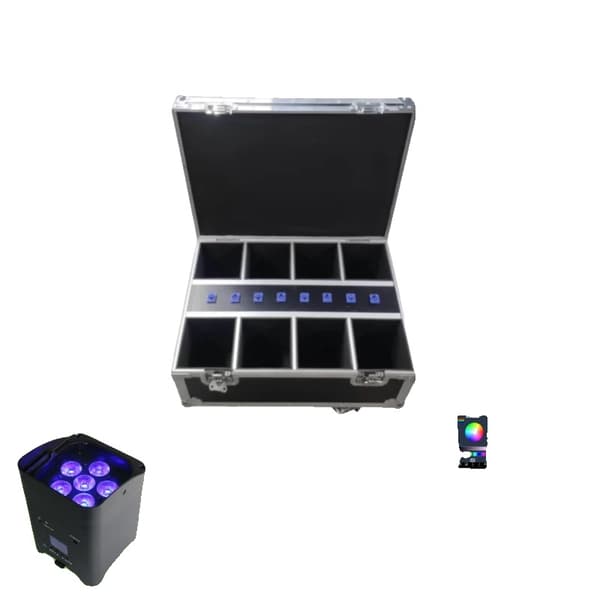 LED Batteridrevet Par Lys, 6-Kanals Kontrol, 25° Strålevinkel,Sort skal, 1 Flightcase kun