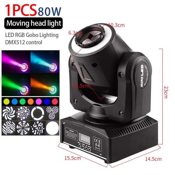 LED Scenljus, DMX 512 Kontroll, 8 Mönster + 8 Färger,80W, EU-kontakt