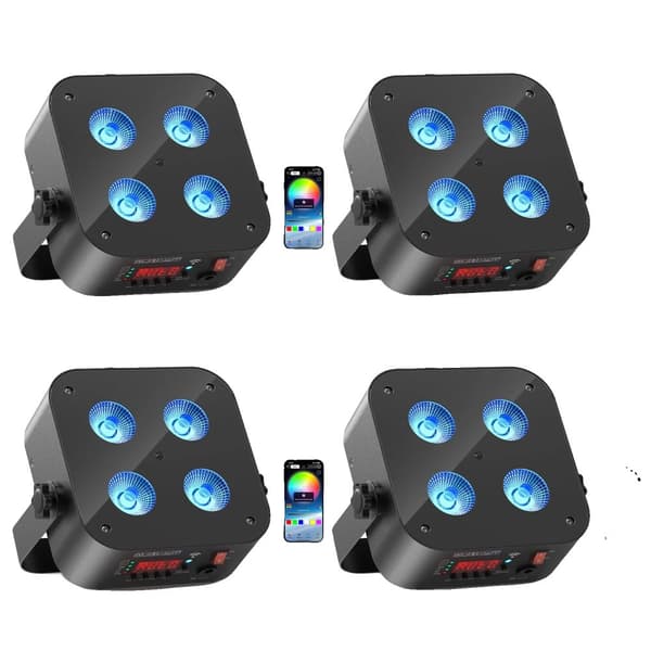 RGBWA+UV LED Scene Lys, Mini Størrelse, Trådløse Kontrolmuligheder,4STK, EU-stik