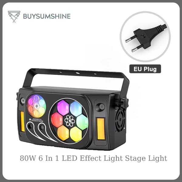 LED Effektlys, 80W Effekt, Alsidig 6-i-1 Funktionalitet,EU-stik