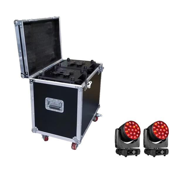 Bevægelseshovedlys, 450W effekt, RGBW farveblanding,19x15w, 1 Flycase Kun