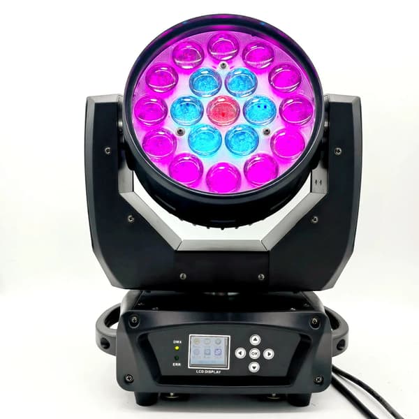 Professionel Scenebelysning, 500W Effekt, 540 Graders Pan, 270 Graders Tilt,19x15W RGBW ZOOM, Eu stik