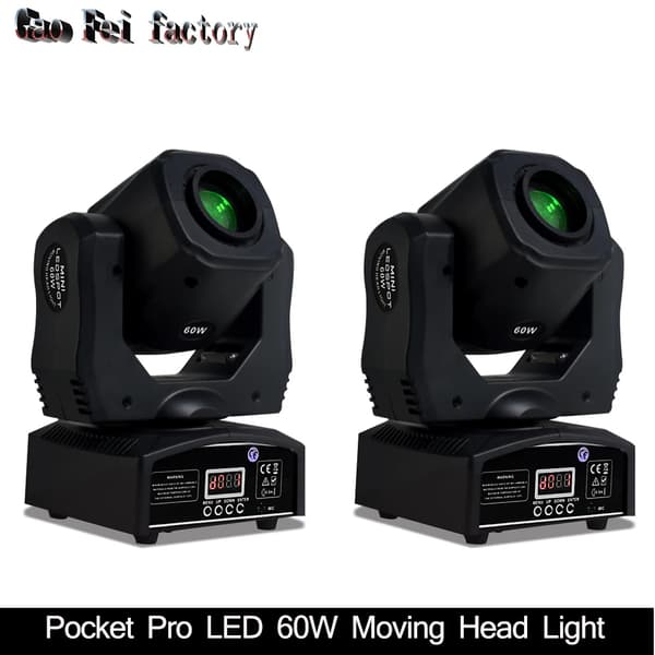 LED Moving Head Light, 60W Effekt, 7 Farver Plus Hvid,Kartonpakning 60W, EU-stik