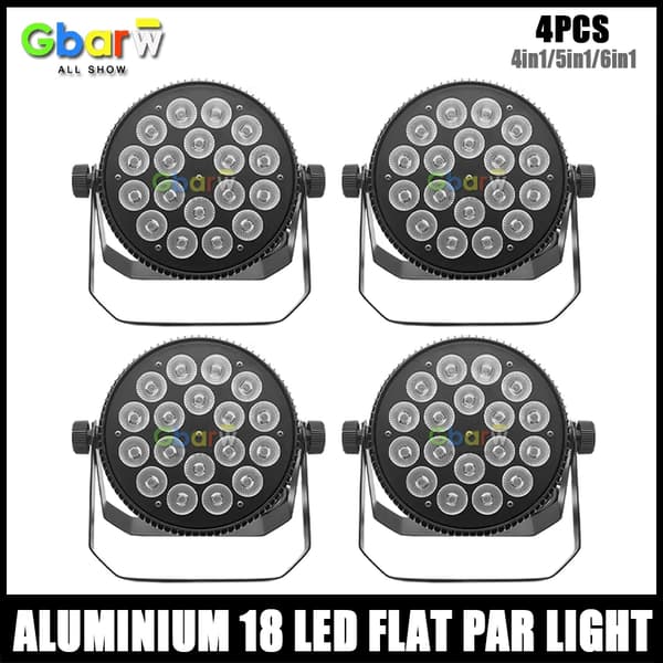 Flad Par LED Lys, 180W Effekt, DMX Kontrol, Justerbare Strålevinkler,4 Lygter, 5i1