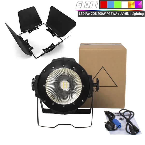 LED Par COB 200W, Høj Effekt Output, RGBWA+UV 6i1, 200W RGBWA-UV 6i1, EU-stik