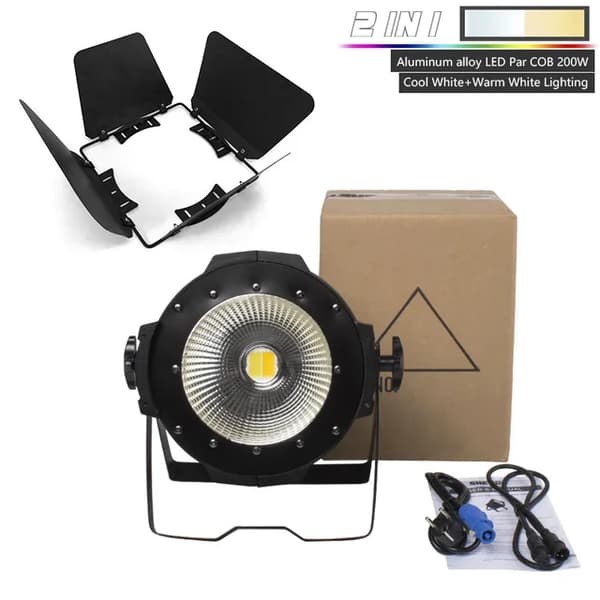 LED Par COB 200W, Høj Effekt Output, RGBWA+UV 6i1, 200W Kold-Varm Hvid, EU-stik