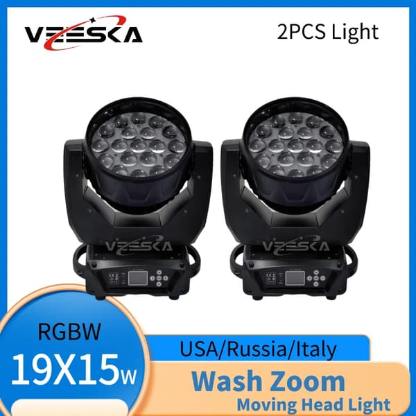Bevægelseshovedlys, 280W effekt, RGBW 19x15W LED,2 Lys