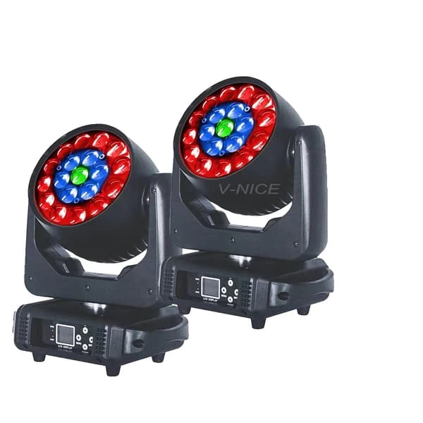 Bevægelseshovedlys, 19x15W RGBW, DMX-kontrol,2lys